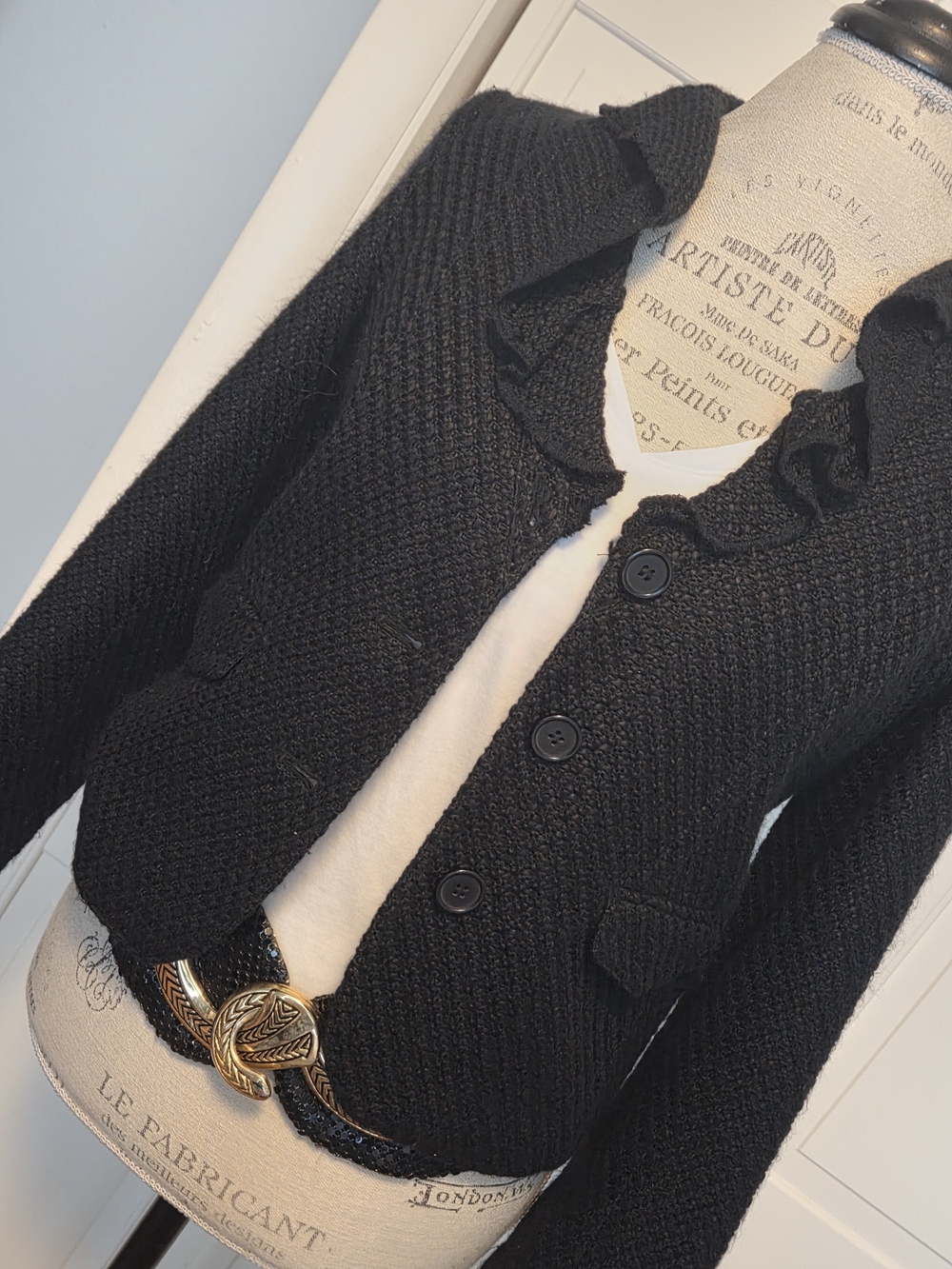 Y2K Black Boucle Style Peplum Cropped Jacket
